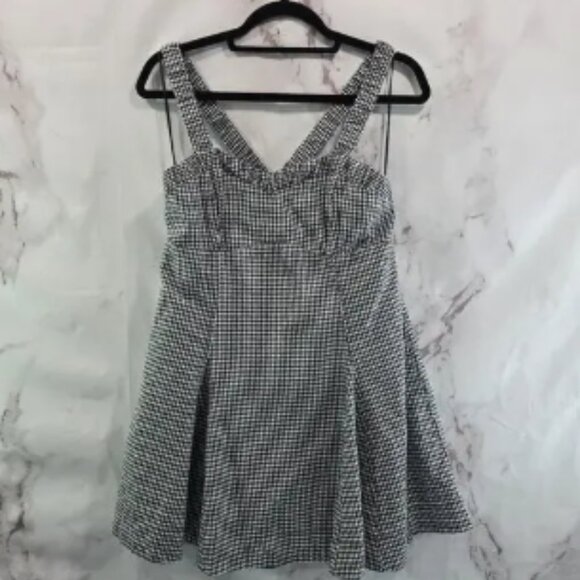 Anthropologie Dress Women Medium Black Gingham Criss Cross Smocked Picnic Pin Up - Picture 1 of 9